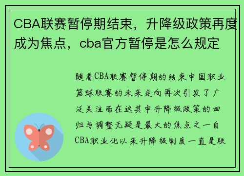 CBA联赛暂停期结束，升降级政策再度成为焦点，cba官方暂停是怎么规定