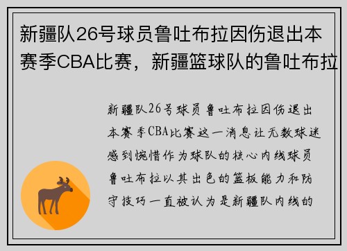 新疆队26号球员鲁吐布拉因伤退出本赛季CBA比赛，新疆篮球队的鲁吐布拉